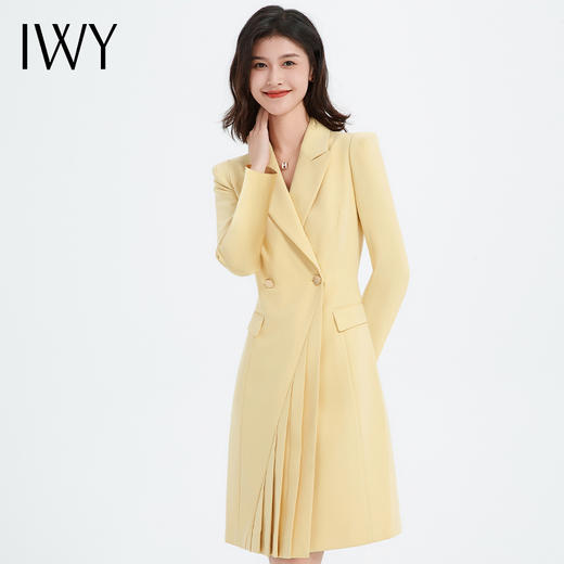 IWY/秋冬款长袖西装连衣裙女气质百褶显瘦上镜播音艺考裙设计感工Q13306 商品图1