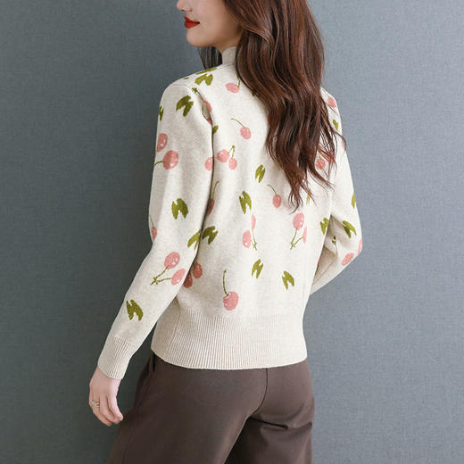 樱桃提花毛衣女款新款，秋冬半高领打底衫厚款时尚洋气短款上衣CC-ZL-02 商品图3