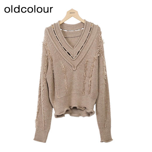 oldcolour复古气质针织衫冬季新款设计感小众V领毛衣O44052456 商品图2