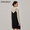 oldcolour冬新款黑色V领宽松开叉短款吊带连衣裙女O42104287 商品缩略图4