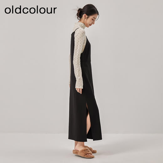 oldcolour冬新款黑色质感时尚气质长款吊带连衣裙女O42104279 商品图3