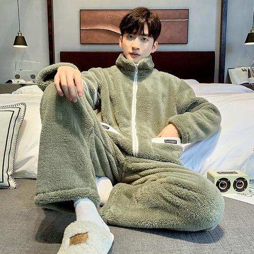 法兰绒男士睡衣加绒加厚保暖套装冬季新款宽松加大码珊瑚绒家居服 商品图1