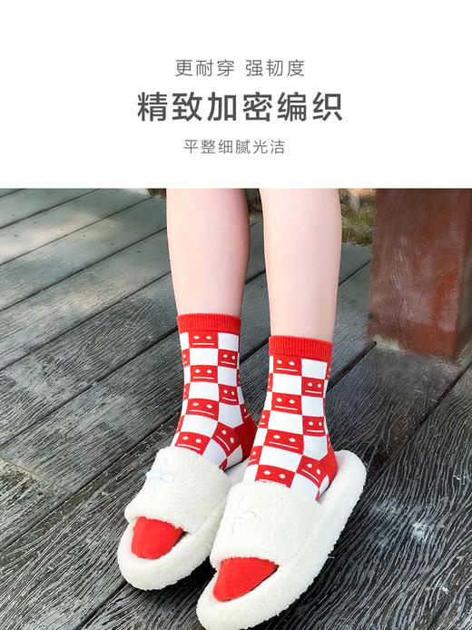 23秋冬新女款中筒丝光羊毛柔软保暖格子笑脸提花复古女袜 商品图3