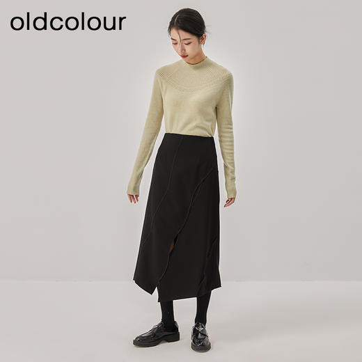 oldcolour冬新款黑色气质镂空高腰显瘦长款半身裙女O42063286 商品图3