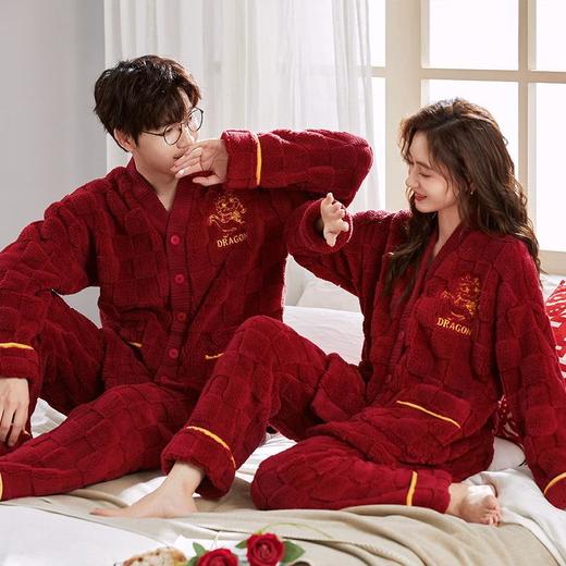 大红情侣睡衣加厚珊瑚绒女秋冬季本命年结婚喜庆男士法兰绒家居服 商品图2