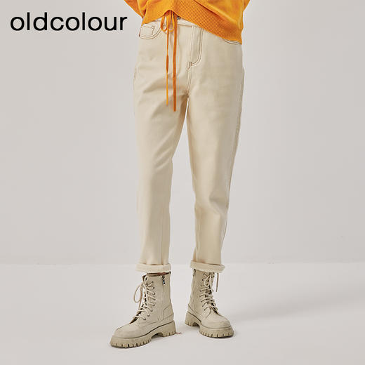 oldcolour冬季新款高腰显瘦直筒加绒九分牛仔裤女O42113223 商品图3