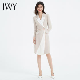 IWY/气质拼接杏色西装连衣裙女高级感下摆褶皱美容院前台工作服Q13327