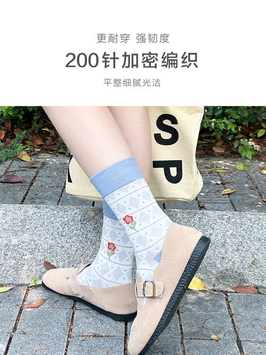 23秋冬新品女士棉质透气加密编织潮流图案提花中长邦女袜 商品图5