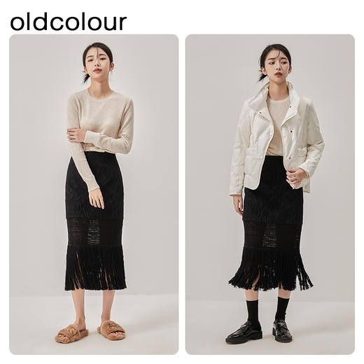 oldcolour冬新款黑色气质中长款蕾丝针织半身裙女O42063274 商品图2
