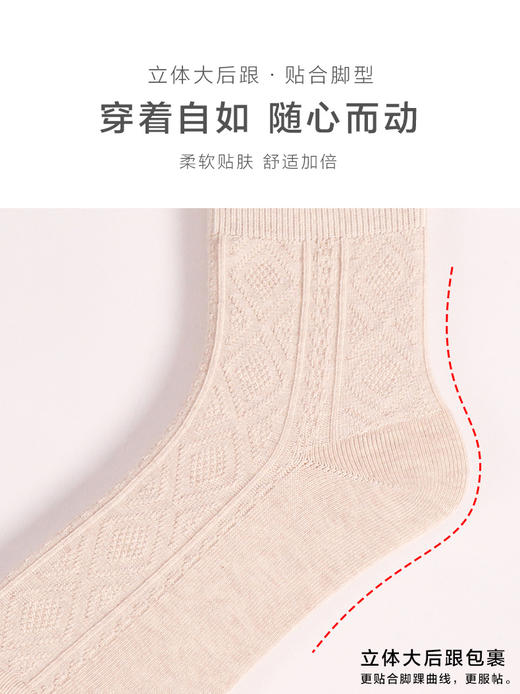 23秋冬新品女士棉质透气双针凹凸暗纹基础纯色短中长邦女袜 商品图6