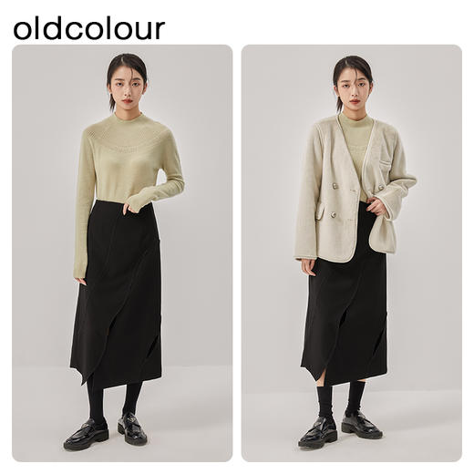 oldcolour冬新款黑色气质镂空高腰显瘦长款半身裙女O42063286 商品图2
