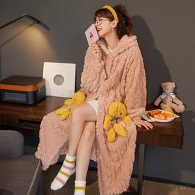秋冬季加绒加厚法兰绒睡袍女长款睡裙珊瑚绒带帽冬天保暖女士睡衣