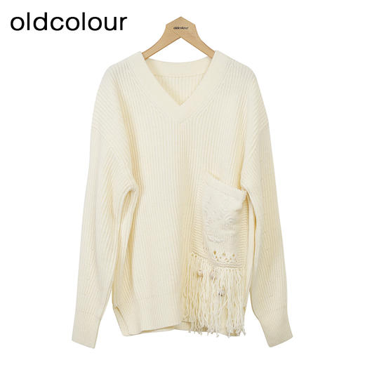 oldcolour针织套头衫冬季新款V领气质设计感百搭毛衣女O44052410 商品图0