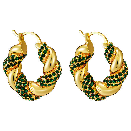 丁摩 绿色满钻耳环女金色独特耳圈轻奢高级耳钉耳扣复古耳饰3ZF-LY-0027 商品图4