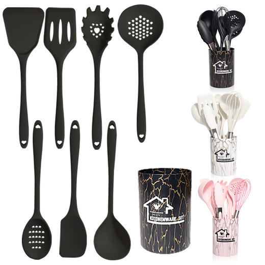 【多种颜色可选，用料十足升级加厚！】硅胶锅铲汤勺18件套，北欧轻奢硅胶铲不粘锅耐高温硅胶厨具套装，优异的耐高温性能和不粘特性，为现代厨房提供了便利和舒适的烹饪体验lm 商品图5