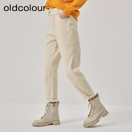 oldcolour冬季新款高腰显瘦直筒加绒九分牛仔裤女O42113223 商品图1