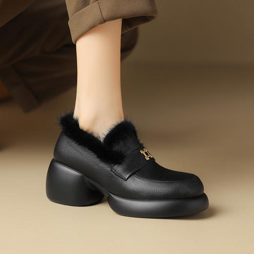时尚保暖，头层羊皮厚底增高单鞋SF-1383 商品图12