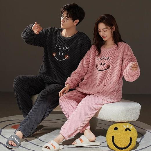 法兰绒情侣睡衣冬季长袖加厚保暖珊瑚绒男士休闲套装家居服可外穿 商品图2
