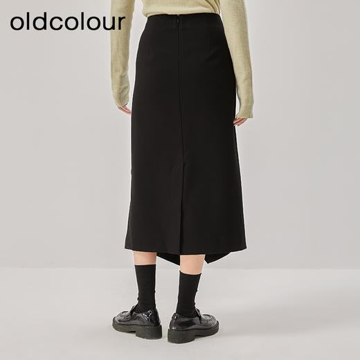 oldcolour冬新款黑色气质镂空高腰显瘦长款半身裙女O42063286 商品图4