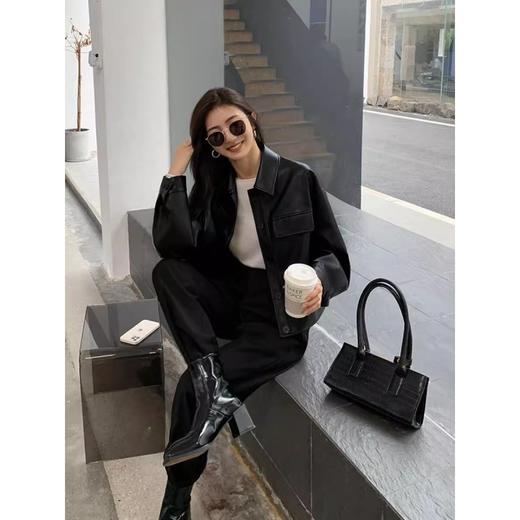 气质短款 【宽松港风复古pu皮衣】黑色新款小皮衣 短酷上衣外套 商品图2