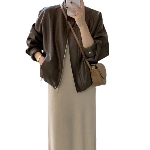 秋冬【咖色皮衣外套】皮夹克港风 短款复古开衫外套 机车美式外套 商品图4