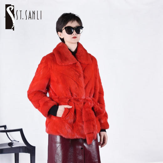 圣三利女装进口红色奢华水貂毛皮SL64D005 商品图0