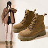 ZHR马丁靴女2023秋季新款厚底百搭潮流休闲复古创意双带绒感短靴 商品缩略图0