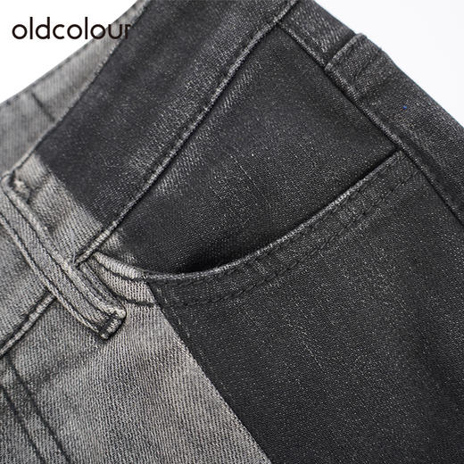 oldcolour复古高腰牛仔裤冬季新款设计感拼接长款微喇裤O41113148 商品图4