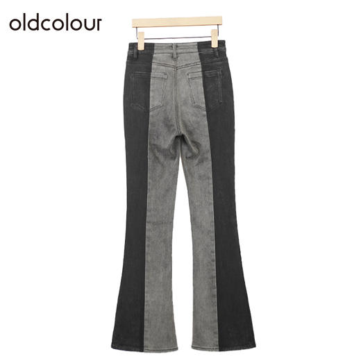 oldcolour复古高腰牛仔裤冬季新款设计感拼接长款微喇裤O41113148 商品图1