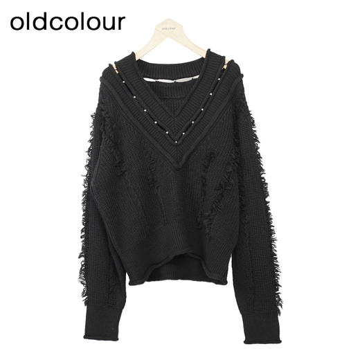 oldcolour复古气质针织衫冬季新款设计感小众V领毛衣O44052456 商品图0