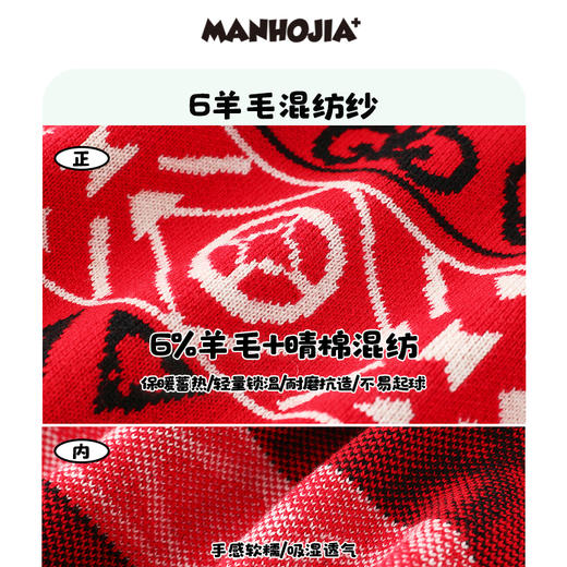 漫画家潮童装国潮复古拜年红毛衣儿童保暖针织柔软羊毛混纺冬 商品图3