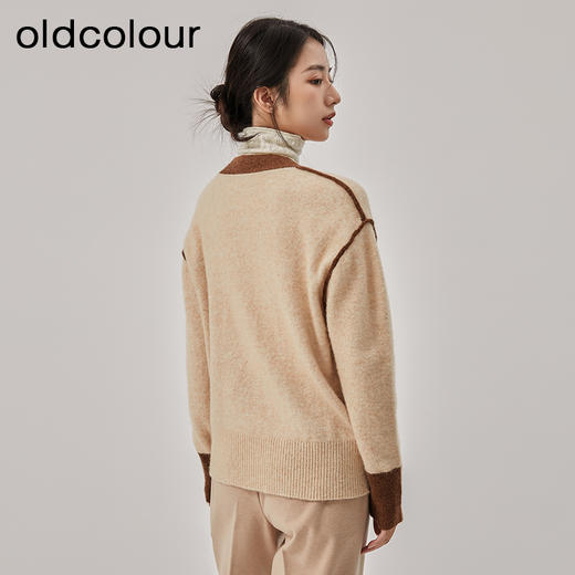 oldcolour新款宽松气质V领撞色长袖针织开衫女O42053213 商品图4