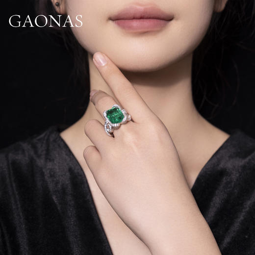 GAONAS 925银合成锆石戒指 高纳仕 经典芳华系列绿色戒指10062JG 商品图3