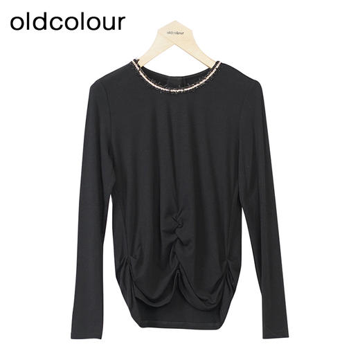 oldcolour圆领长袖T恤冬季新款纯色设计感薄款上衣女O43023309 商品图2