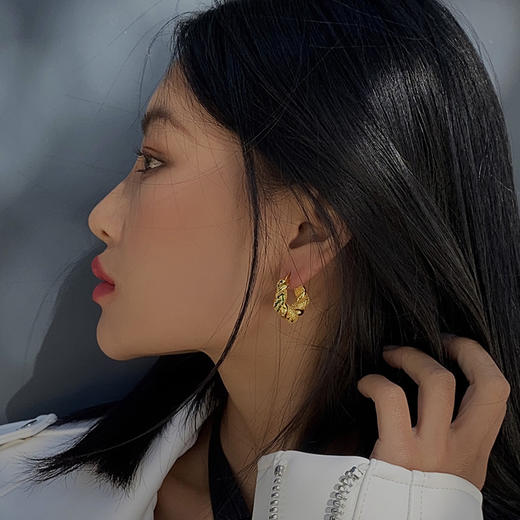 丁摩 绿色满钻耳环女金色独特耳圈轻奢高级耳钉耳扣复古耳饰3ZF-LY-0027 商品图1