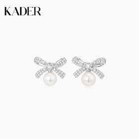 KADER卡蒂罗 丝带蝴蝶结人造珍珠耳钉 女925银耳饰小众设计2023新款爆款