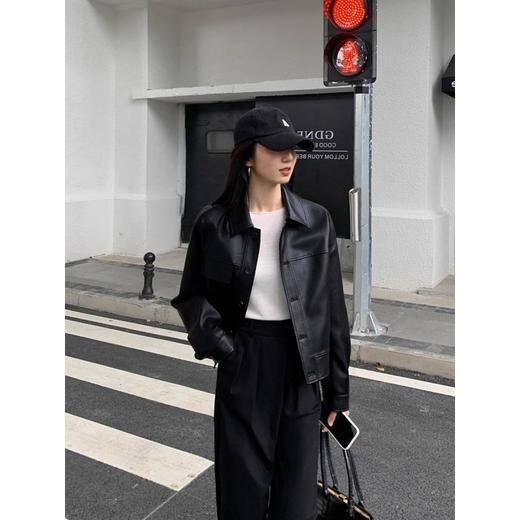 气质短款 【宽松港风复古pu皮衣】黑色新款小皮衣 短酷上衣外套 商品图0