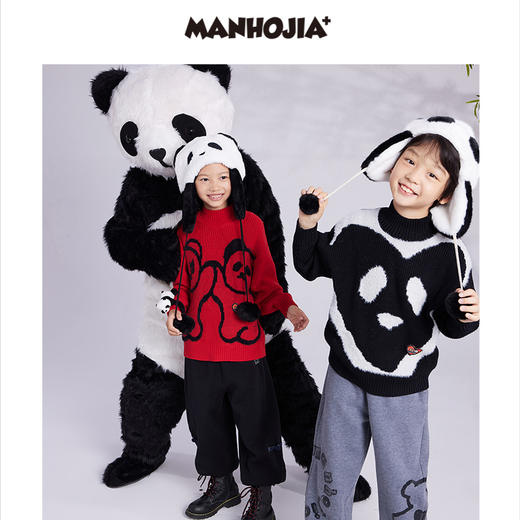 漫画家潮童装冬季卡通提花圆领套头毛衣儿童宽松弹力上衣羊毛混纺 商品图0