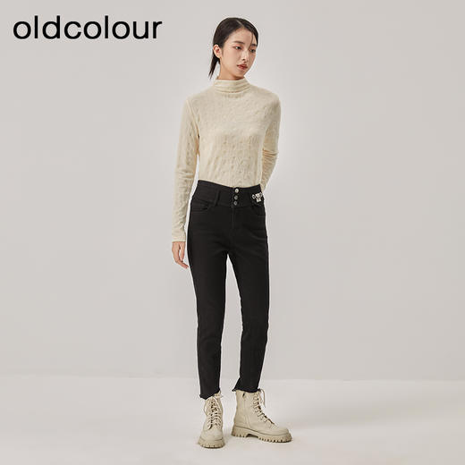 oldcolour冬季新款高腰显瘦直筒修身九分牛仔裤女O42113211 商品图4
