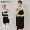 oldcolour冬新款黑色V领宽松开叉短款吊带连衣裙女O42104287 商品缩略图1