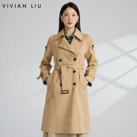VIVIAN LIU薇薇安刘TR2343107秋女装新款小翻领英伦风双排扣风衣