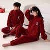 秋冬情侣睡衣女法兰绒拉链开衫加绒加厚男士珊瑚绒新婚红色家居服 商品缩略图0