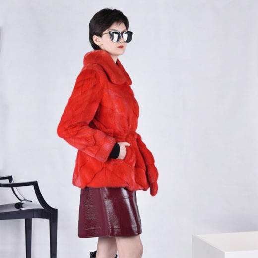 圣三利女装进口红色奢华水貂毛皮SL64D005 商品图1