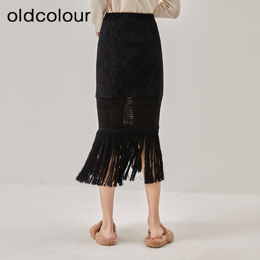 oldcolour冬新款黑色气质中长款蕾丝针织半身裙女O42063274 商品图4