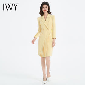 IWY/秋冬款长袖西装连衣裙女气质百褶显瘦上镜播音艺考裙设计感工Q13306