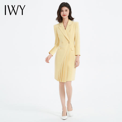 IWY/秋冬款长袖西装连衣裙女气质百褶显瘦上镜播音艺考裙设计感工Q13306 商品图0
