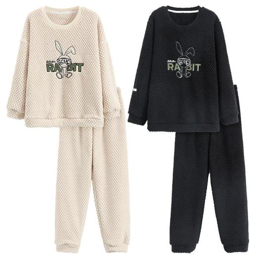 法兰绒情侣睡衣冬季长袖加厚保暖珊瑚绒男士休闲套装家居服可外穿 商品图4