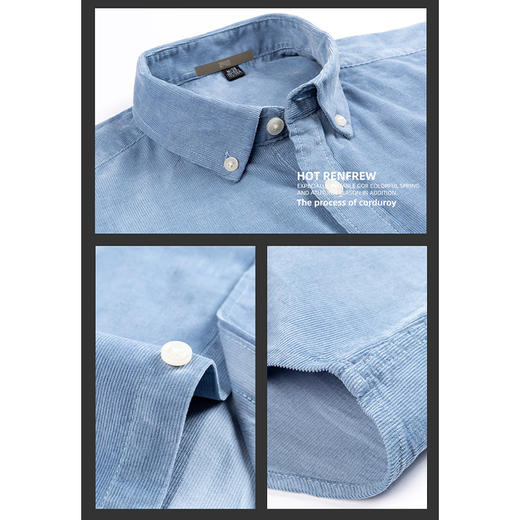 圣得西男士纯100%棉灯芯绒衬衫秋款时尚商务休闲长袖衬衣2362954740 商品图2