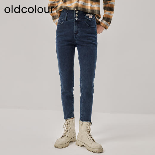 oldcolour冬季新款高腰显瘦直筒修身九分牛仔裤女O42113211 商品图1