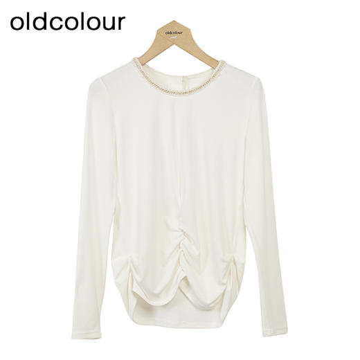 oldcolour圆领长袖T恤冬季新款纯色设计感薄款上衣女O43023309 商品图0